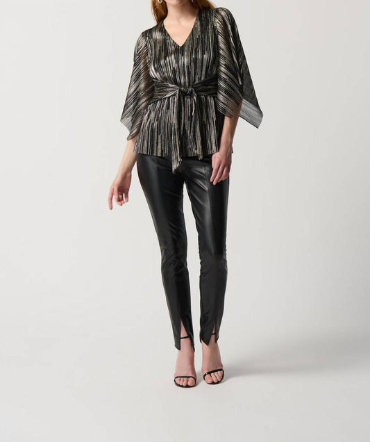 Joseph Ribkoff - Metallic Belted V-neck Top