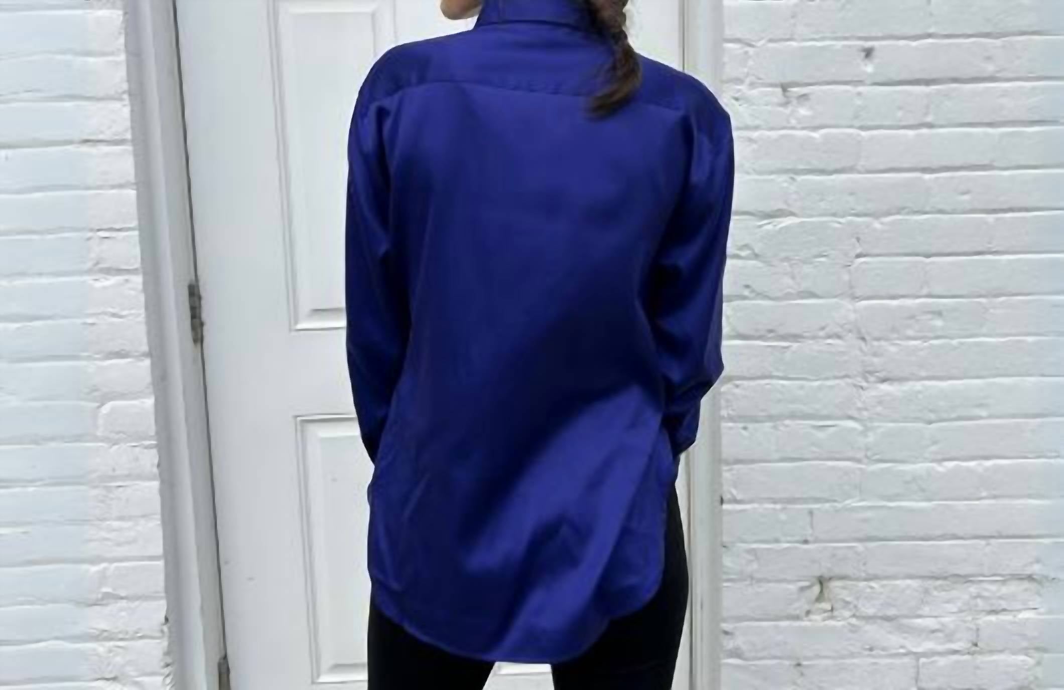 Hinson Wu Halsey Long Sleeve Blouse With Attached Flower in iris - women's blouse - detail view