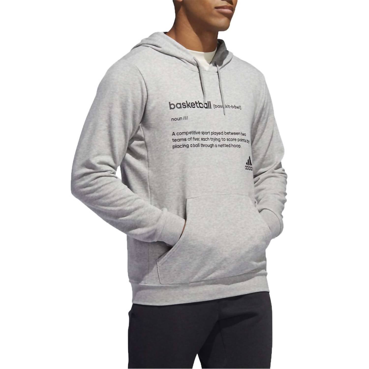 adidas Men's Definition Long Sleeve Basketball Hoodie in medium gray heather - men's shirt - view 4
