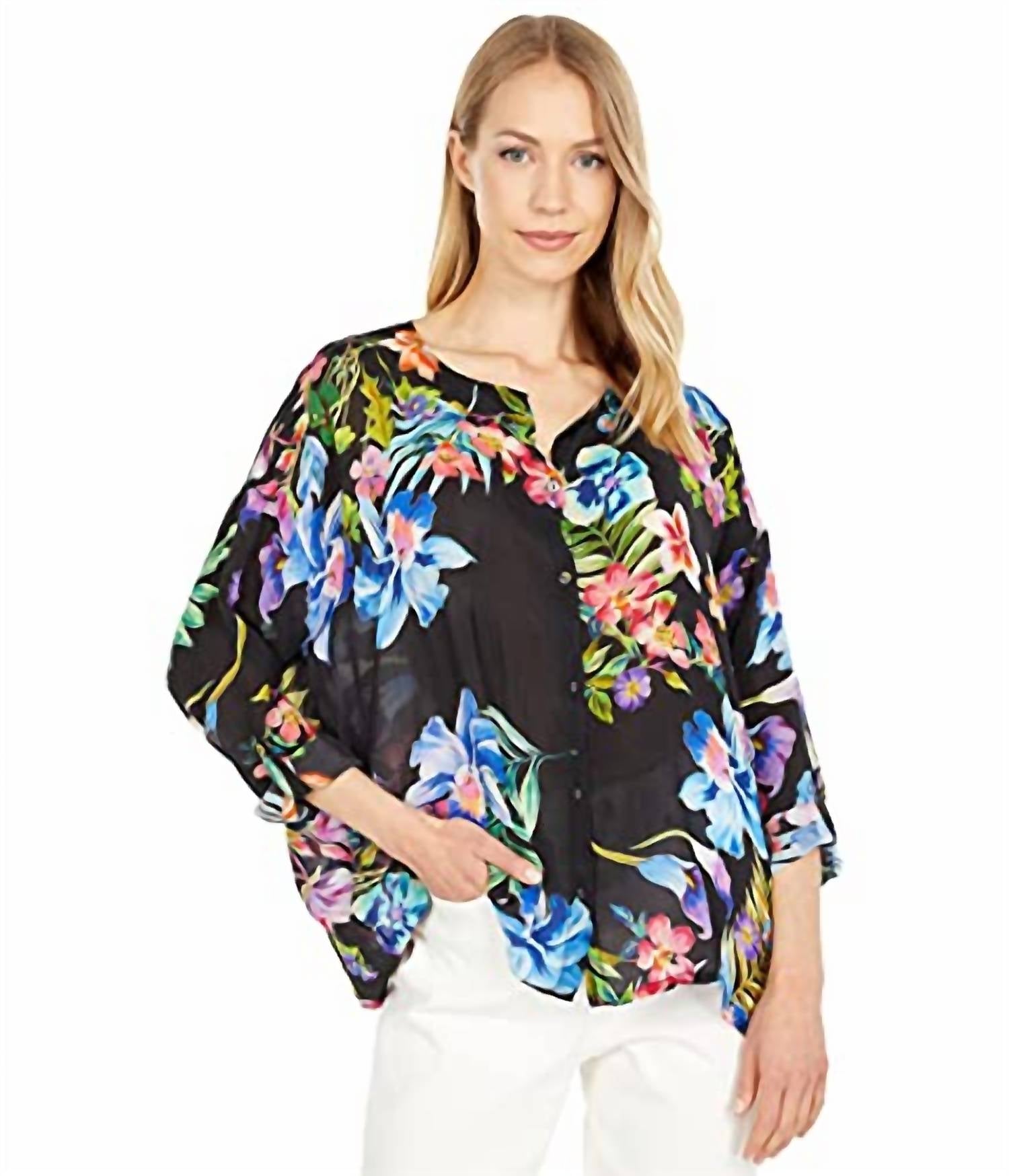Johnny Was - Maeve Floral Print Long Sleeve Button Tunic
