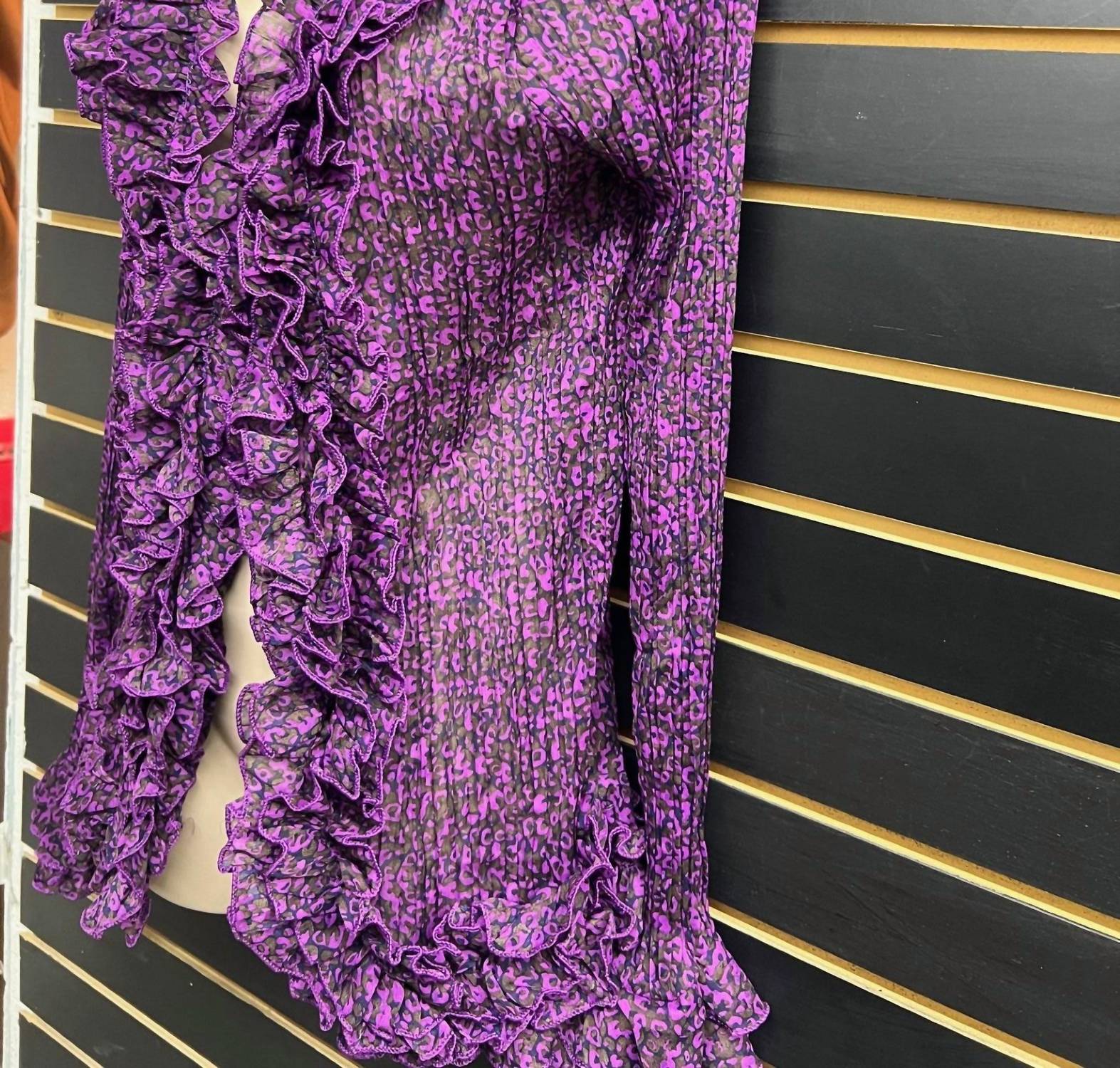 Michael K Women's Loveless Ruffle Top in purple print - women's blouse - detail view