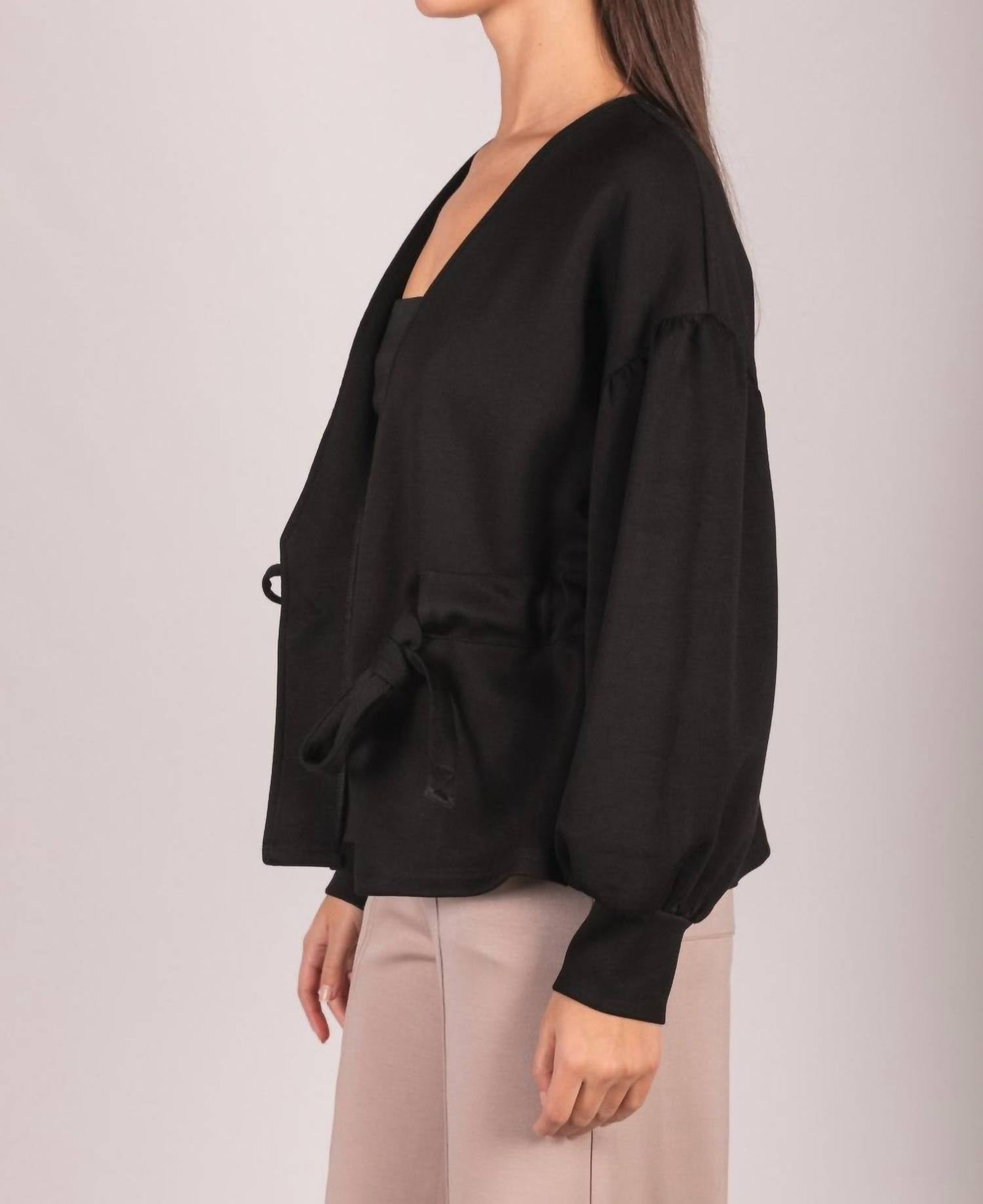 P.CILL Butter Modal Wrap Cardigan in black - women's cardigan - view 4