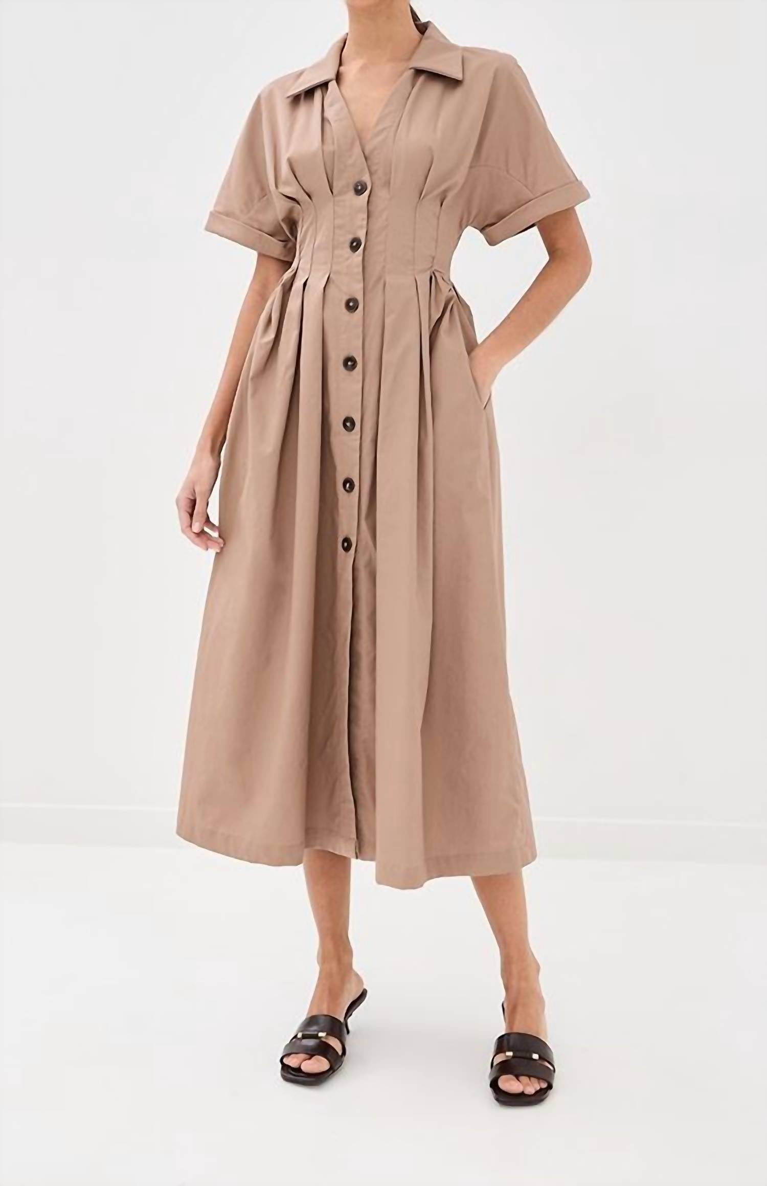 Kika Vargas Letitia Midi Dress in camel - women's dress - alternate view