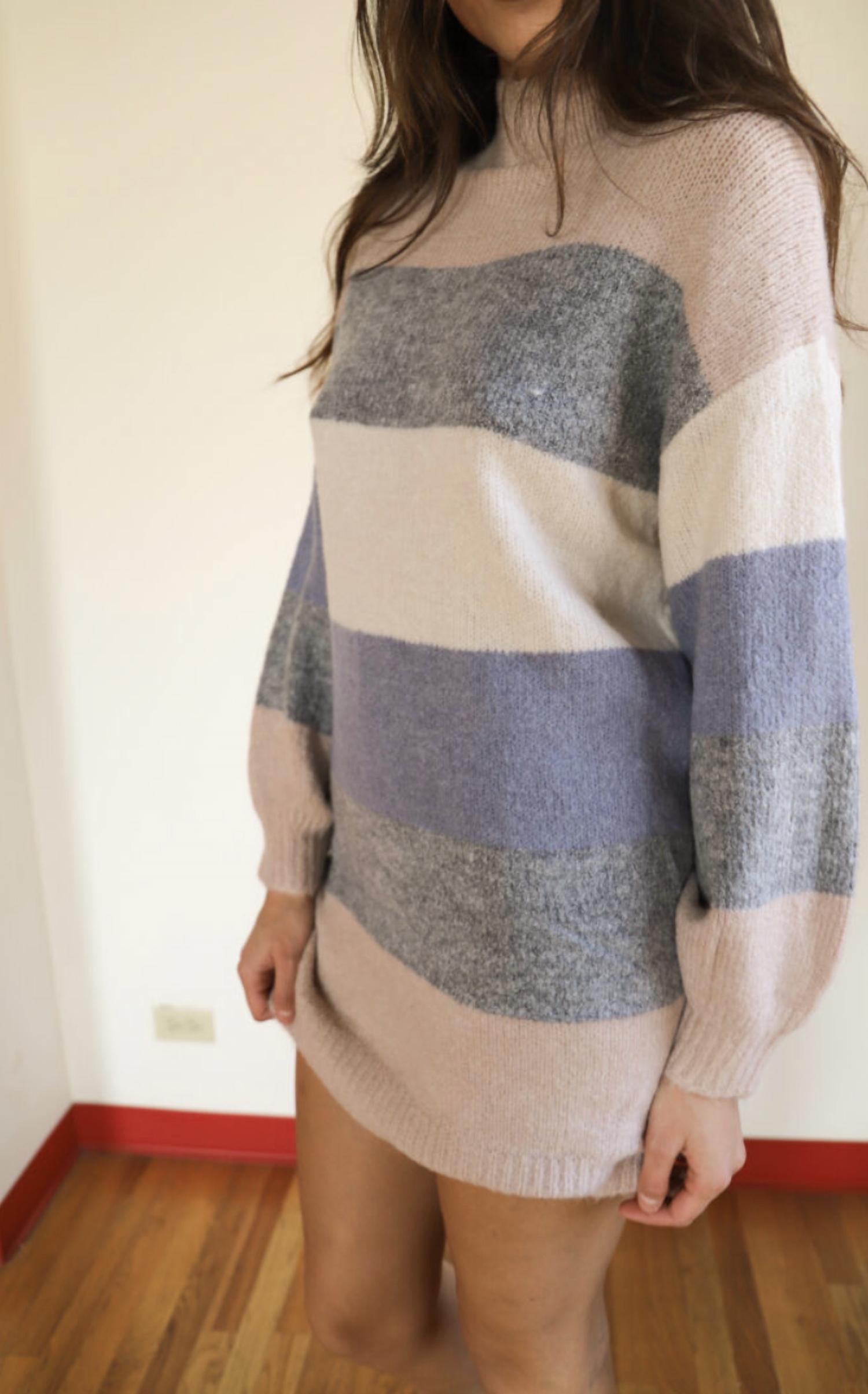 Avenue Hill - Colorblock Kint Sweater Dress