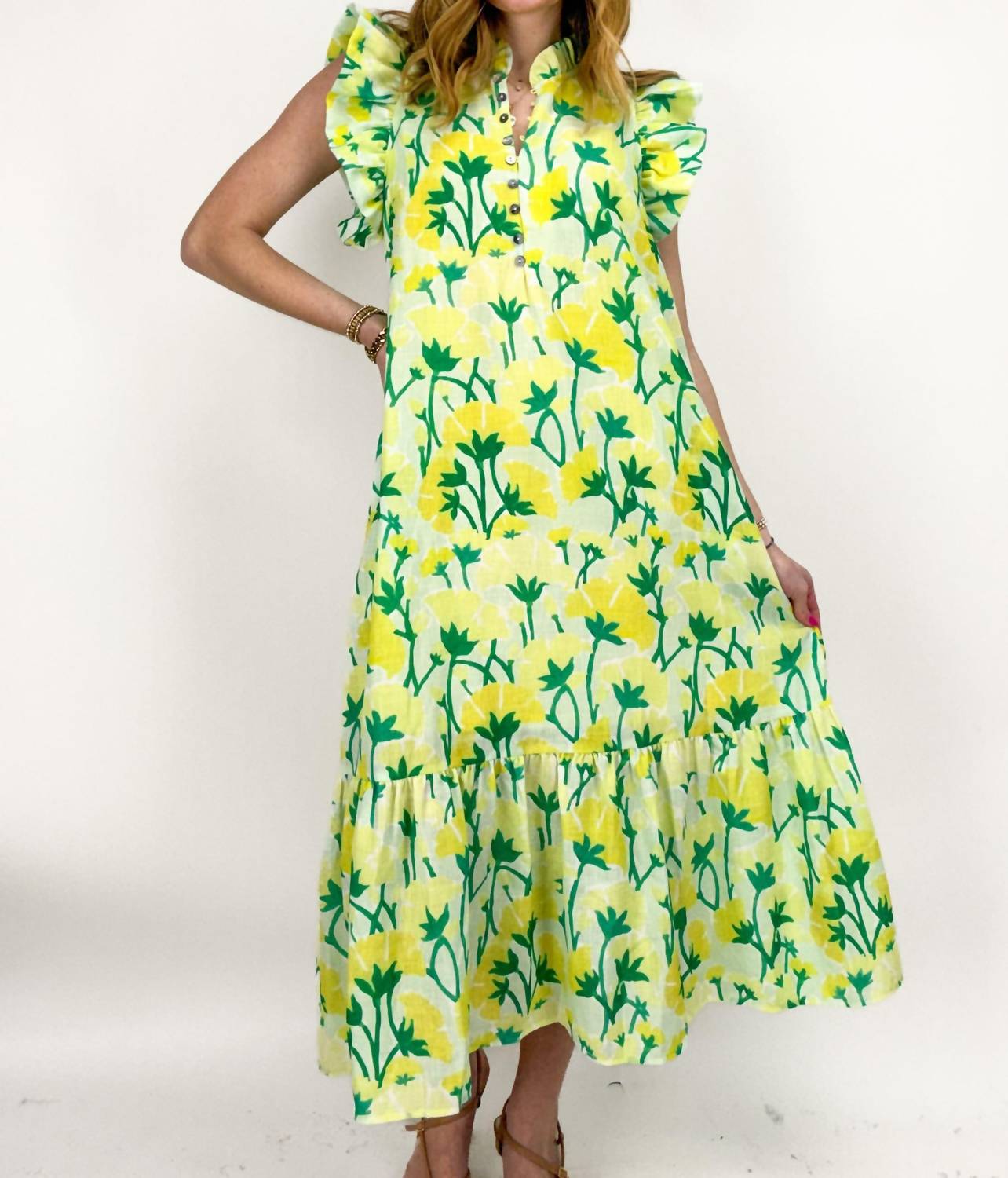 entro Floral Print Flutter Sleeve Midi Dress in multi - women's dress