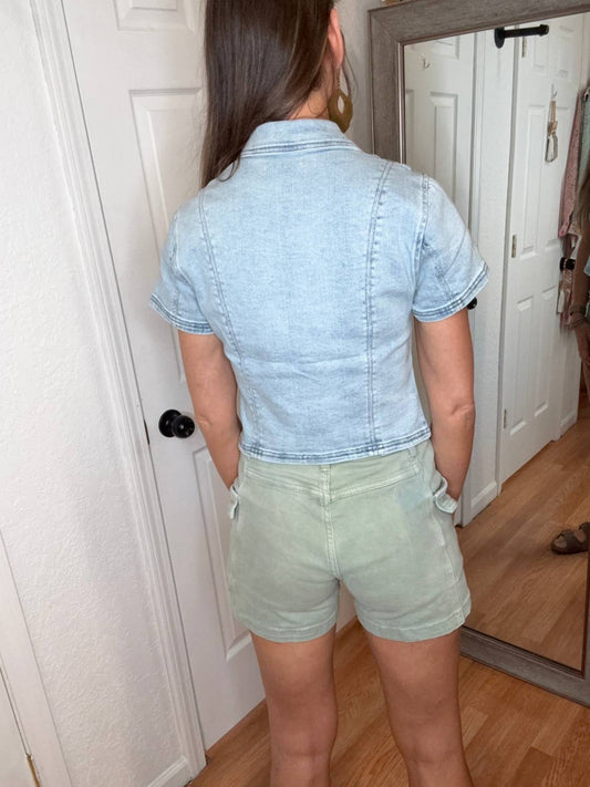 Risen - Lyra Cropped Denim Short Sleeve Top