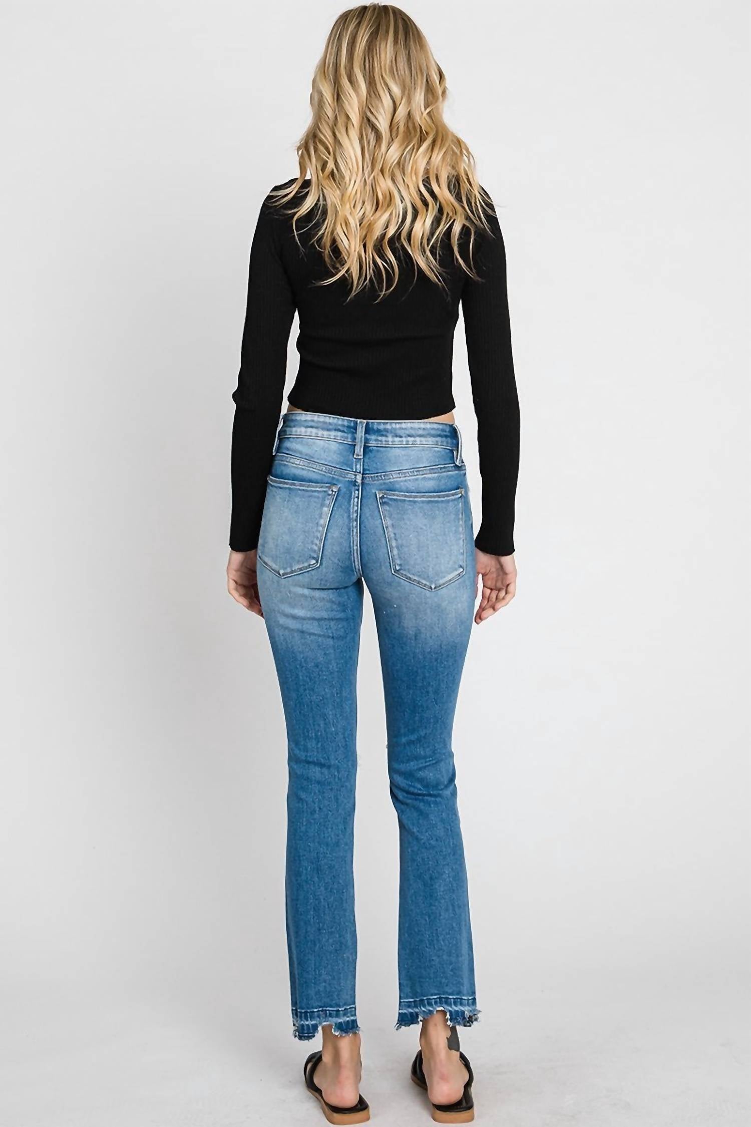 Petra - Mid Rise Slim Straight Distressed Jean