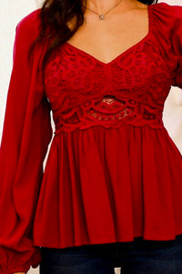 Main Strip - Crochet Front Smocked Back Peplum Top