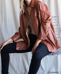 Cotton Bleu - Faux Leather Shirt Jacket