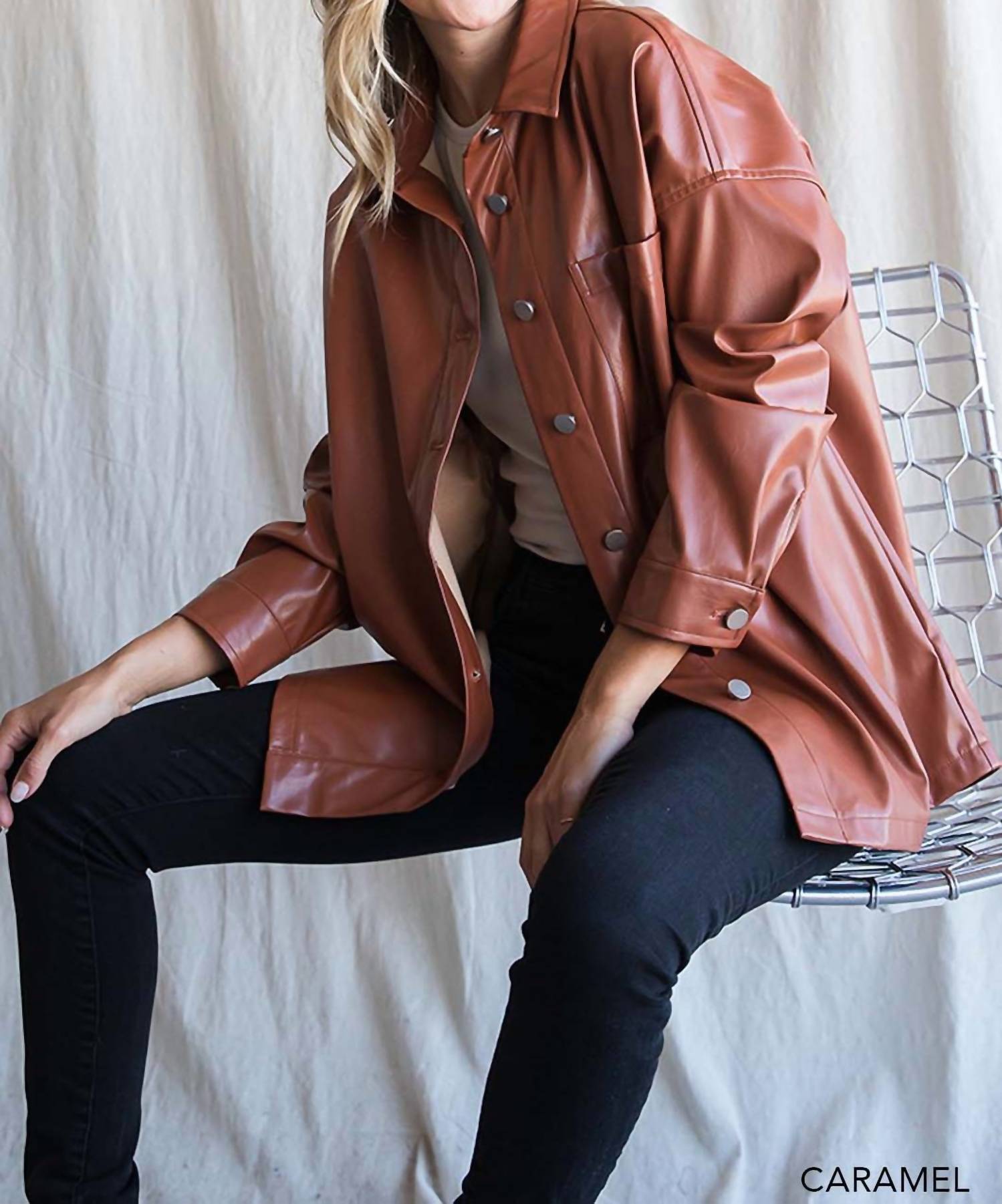 Cotton Bleu - Faux Leather Shirt Jacket