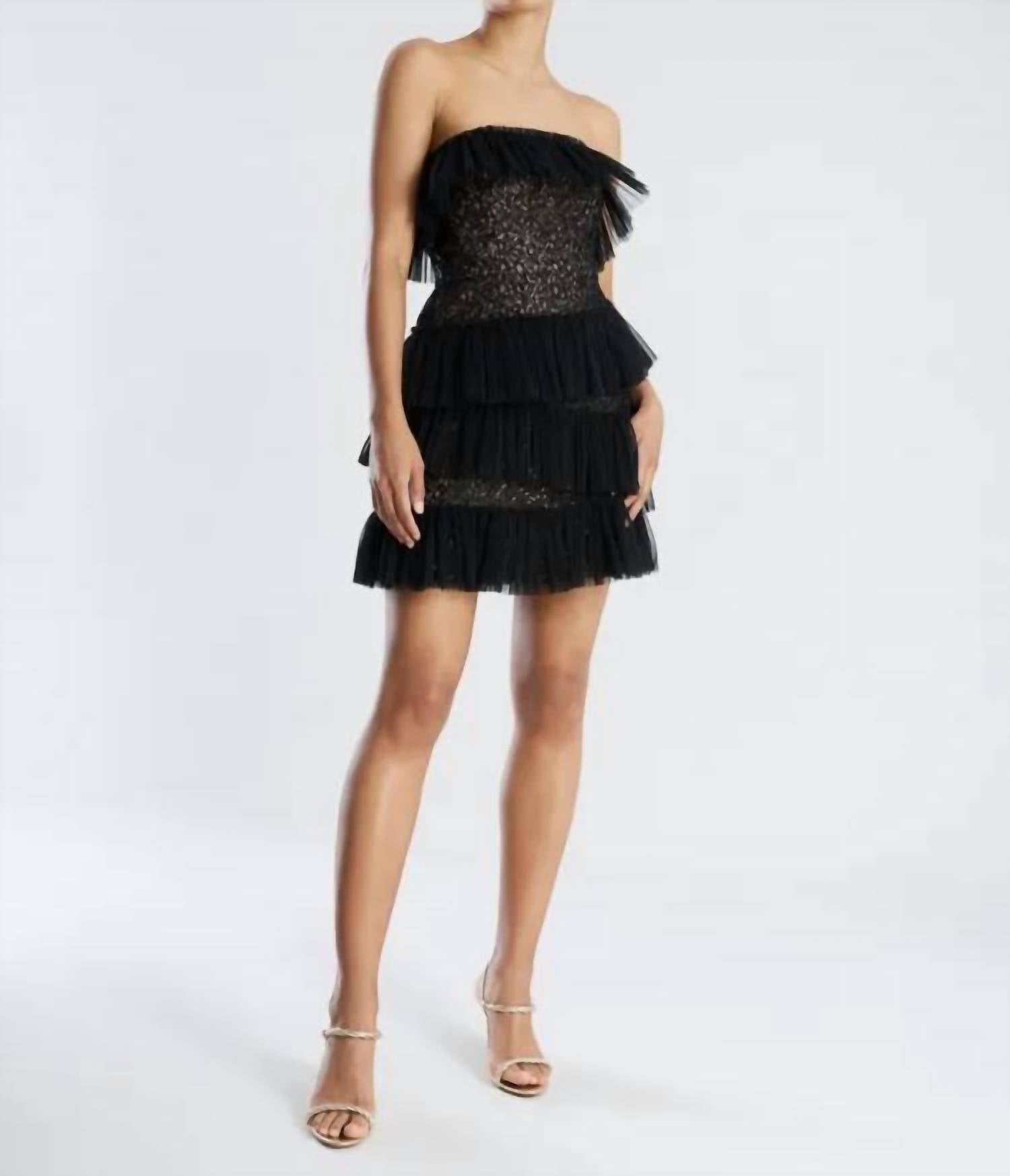 Bcbgmaxazria - Ruffle Lace Fringe Sequin Mini Dress