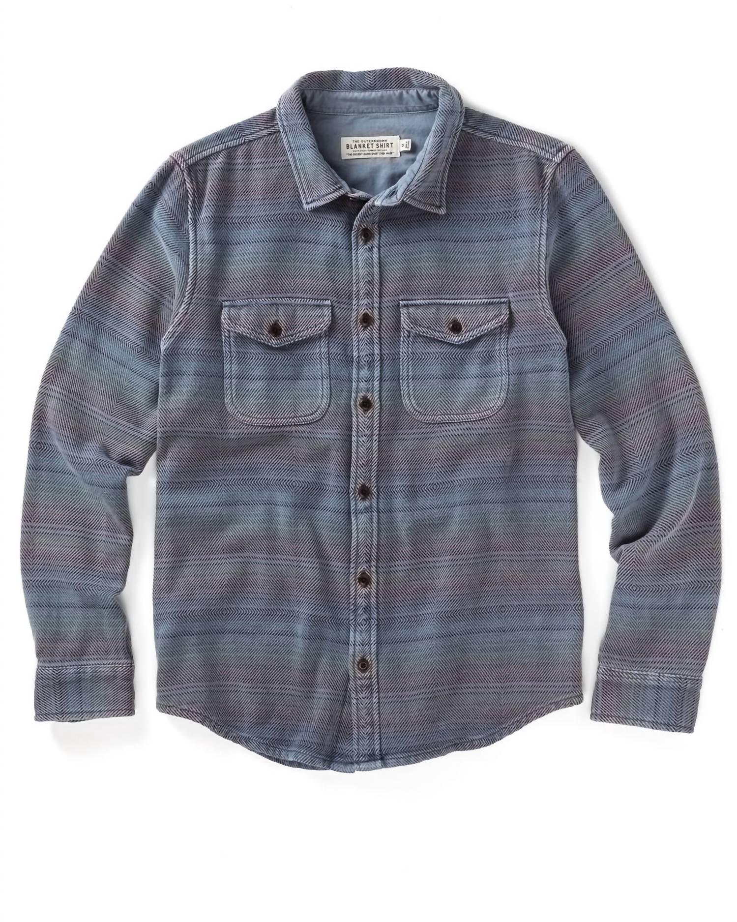 Outerknown Men's Blanket Shirt in french blue mojave stripe - men's long sleeve top