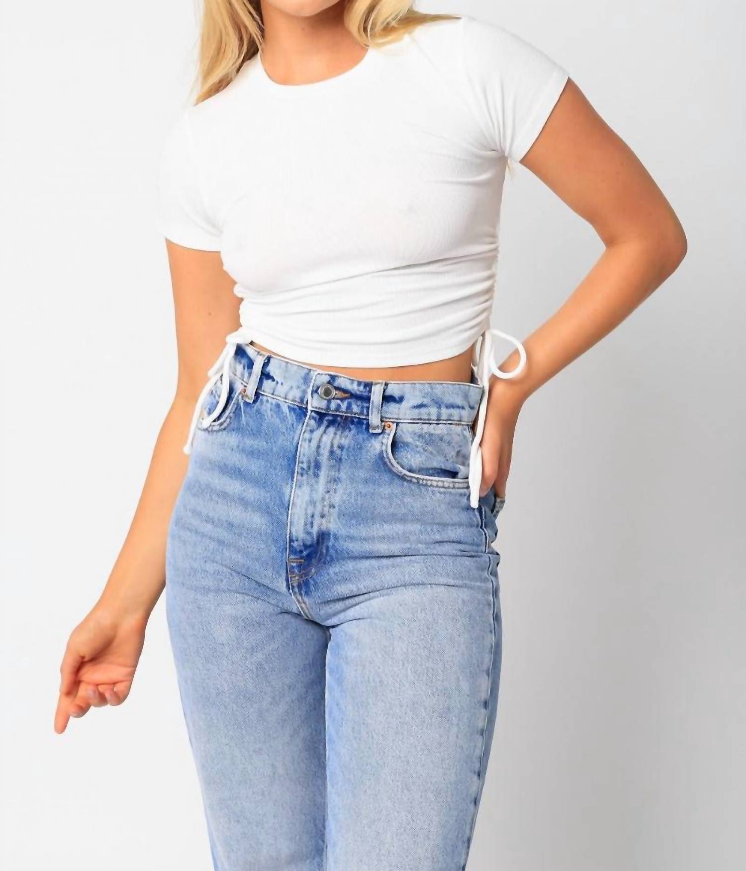 Olivaceous - Ribbed Cropped Drawstring Tee