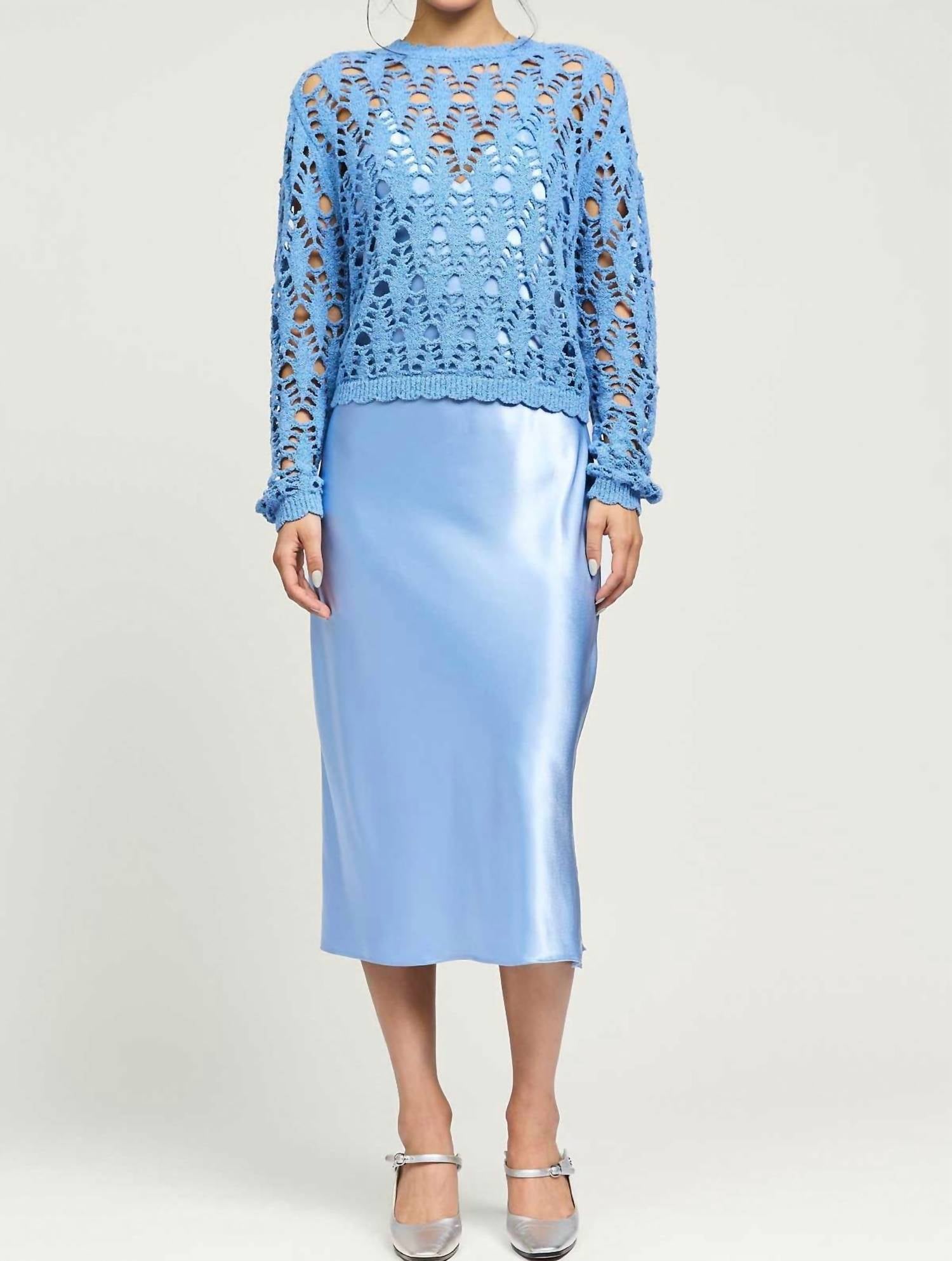 Current Air - Pointelle Sweater Satin Dress Set