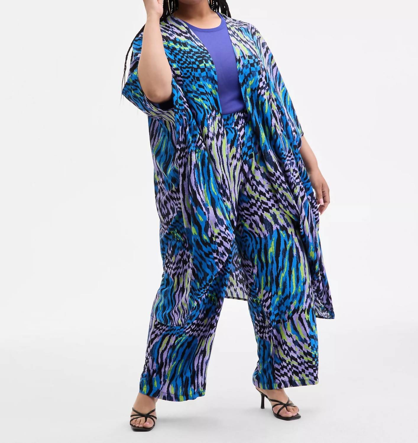 Nina Parker Trendy Printed Kimono - Plus in abstract animal - women's cardigan