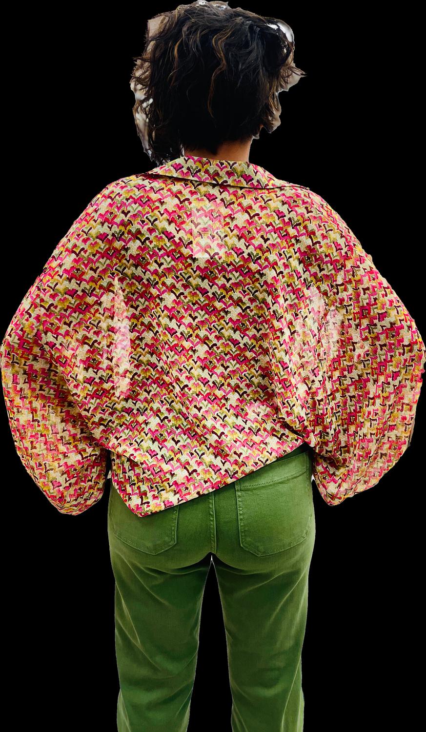 Jade By Jane - Crop Balloon Sleeve Tie Kimono