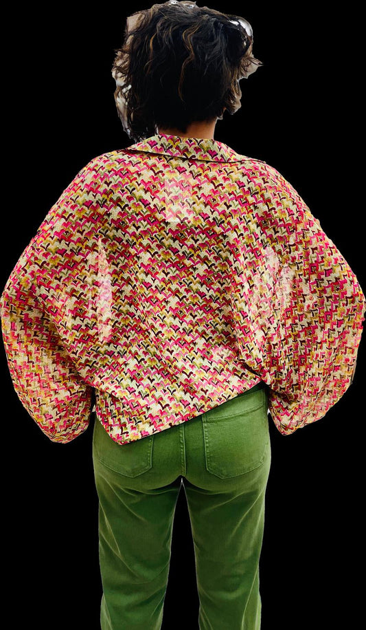 Jade By Jane - Crop Balloon Sleeve Tie Kimono