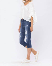 Judy Blue - Mid-rise Contrast Patch Skinny Capri Jeans - Plus Size