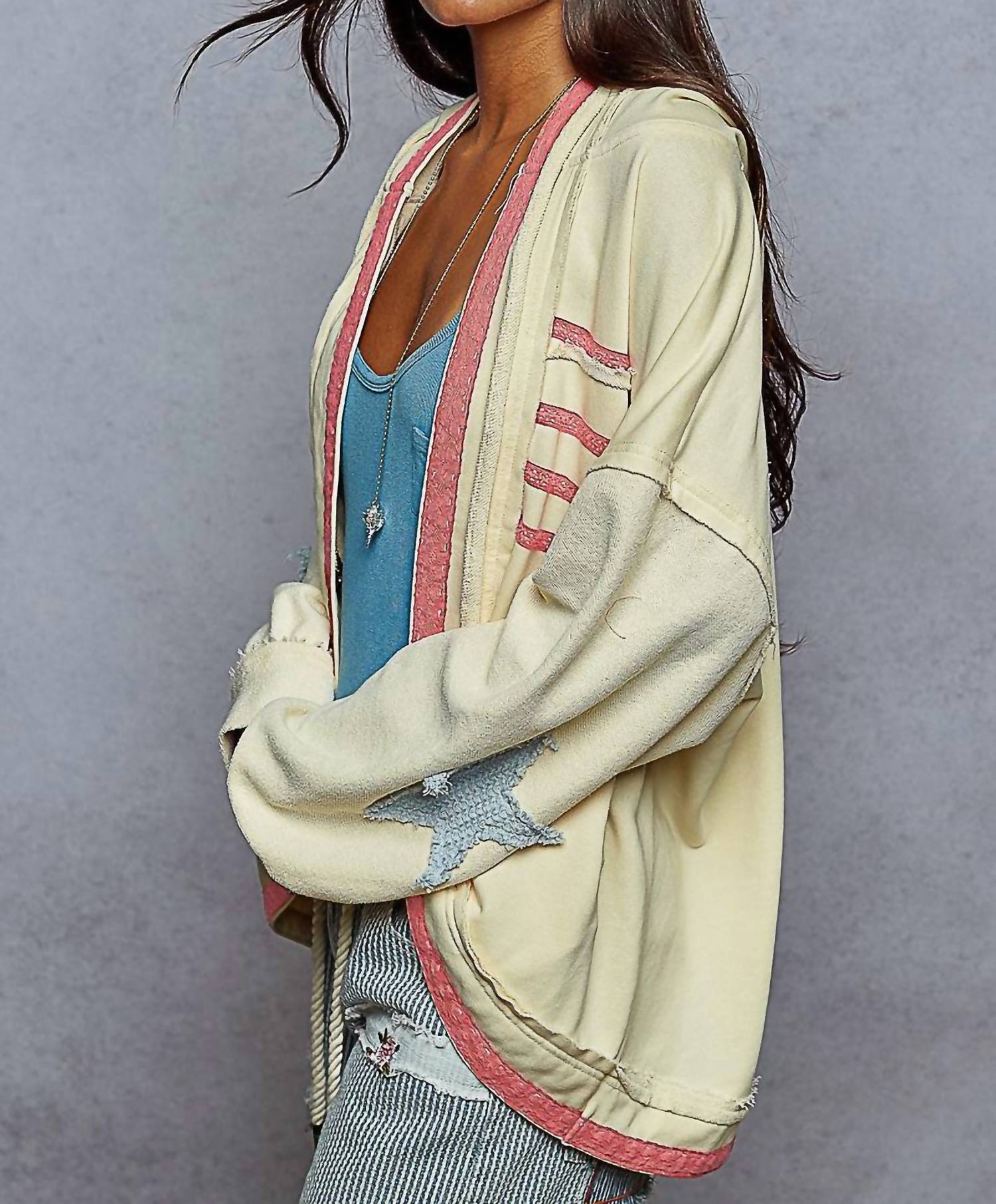 POL Star Spangled Hoodie in cream milk - women's top - detail view