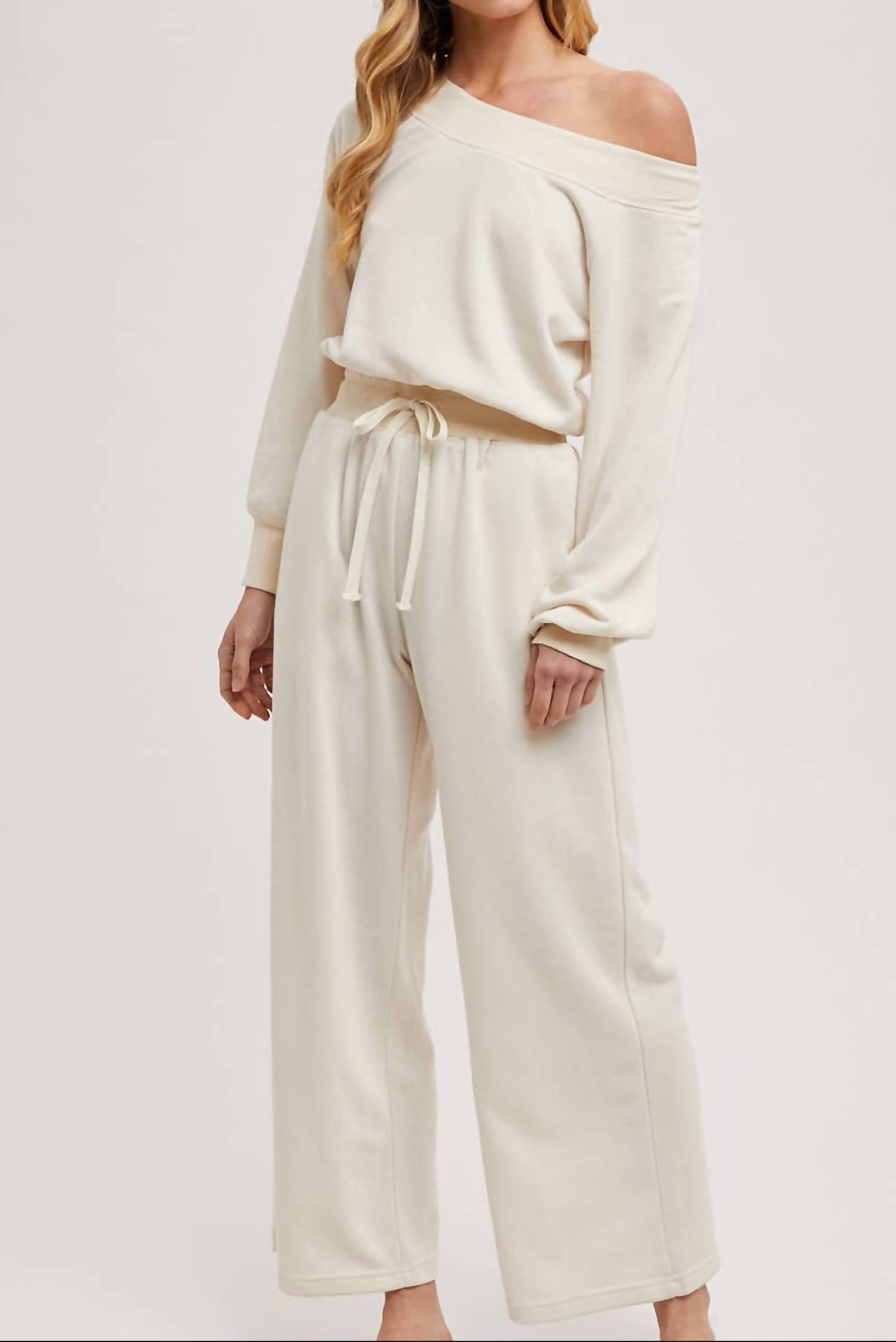 Bluivy - Wide Neck Off The Shoulder Knit Jumpsuit
