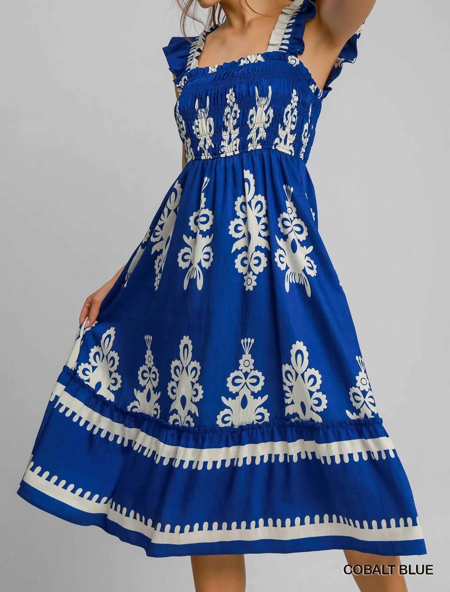 Umgee - Boho Embroidered Smocked Midi Dress