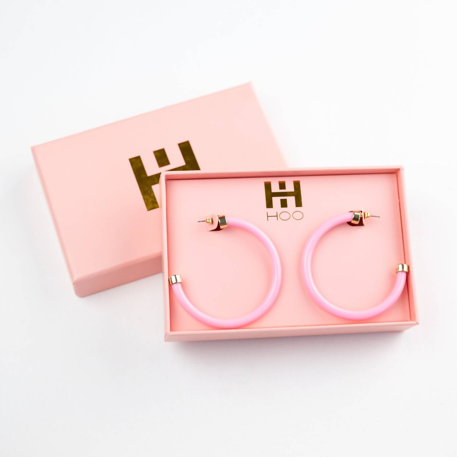 Hoo Hoops Women's Hoop Earrings in bubblegum - women's jewelry - detail view