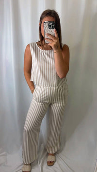 Blu Pepper - Stripe Linen Back Tie Detail Set