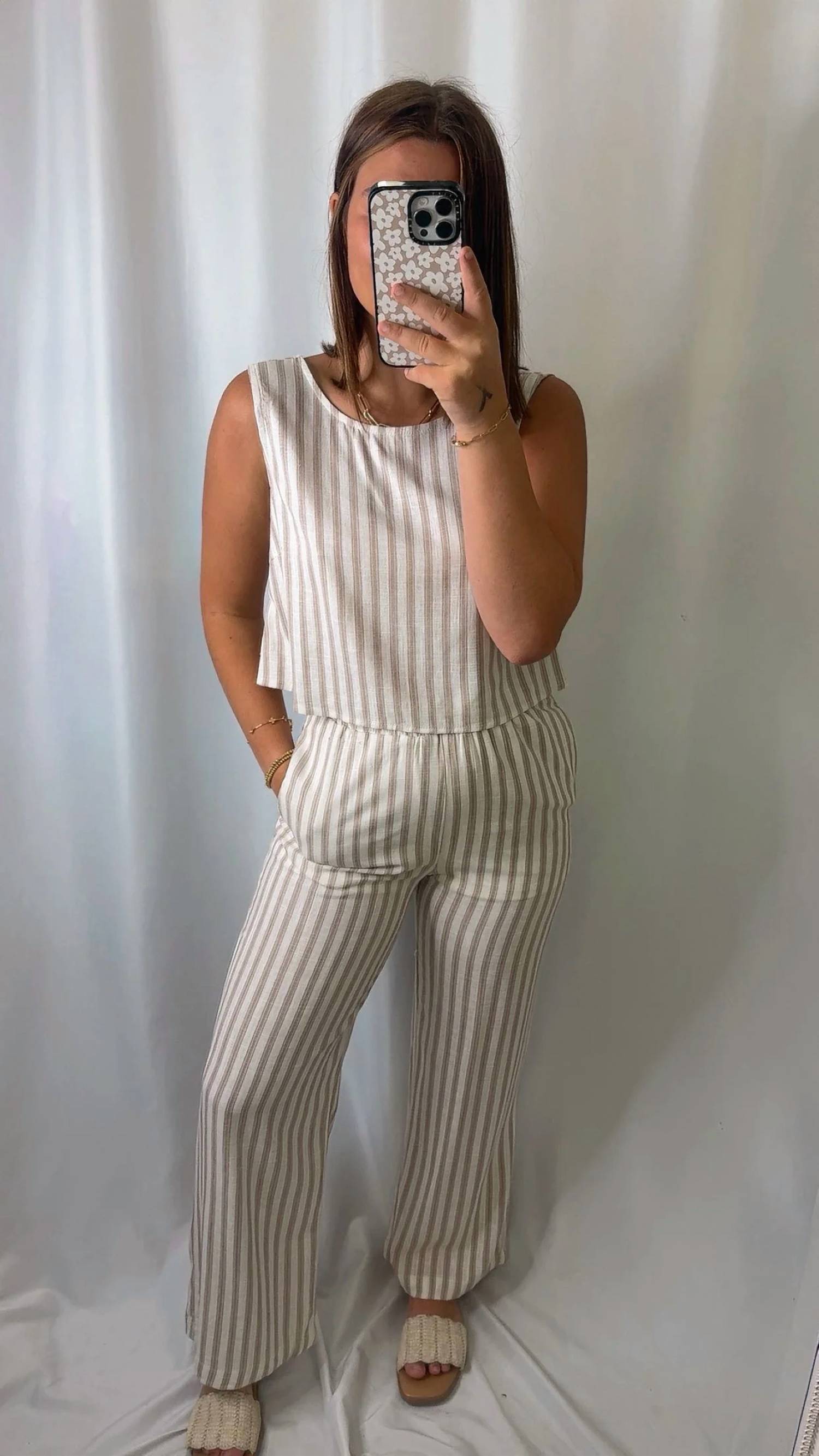 Blu Pepper - Stripe Linen Back Tie Detail Set