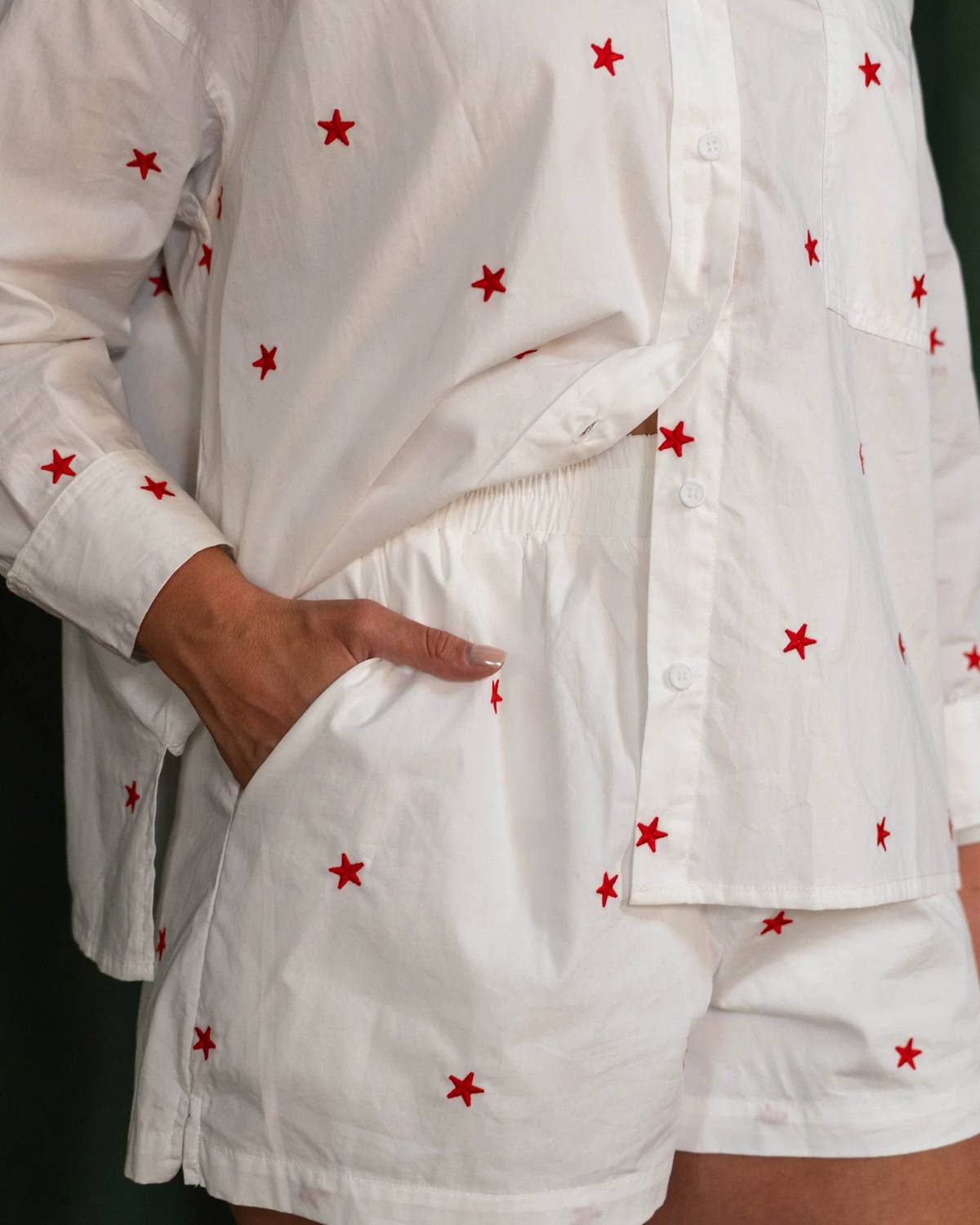 Day + Moon - Star Embroidered Woven Relaxed Shorts