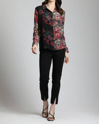 Apny - Mixed Media Floral Button Front Shirt