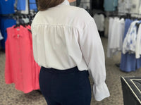 Rosa Clothing - Flower Metal Charm Button Up Loose Blouse