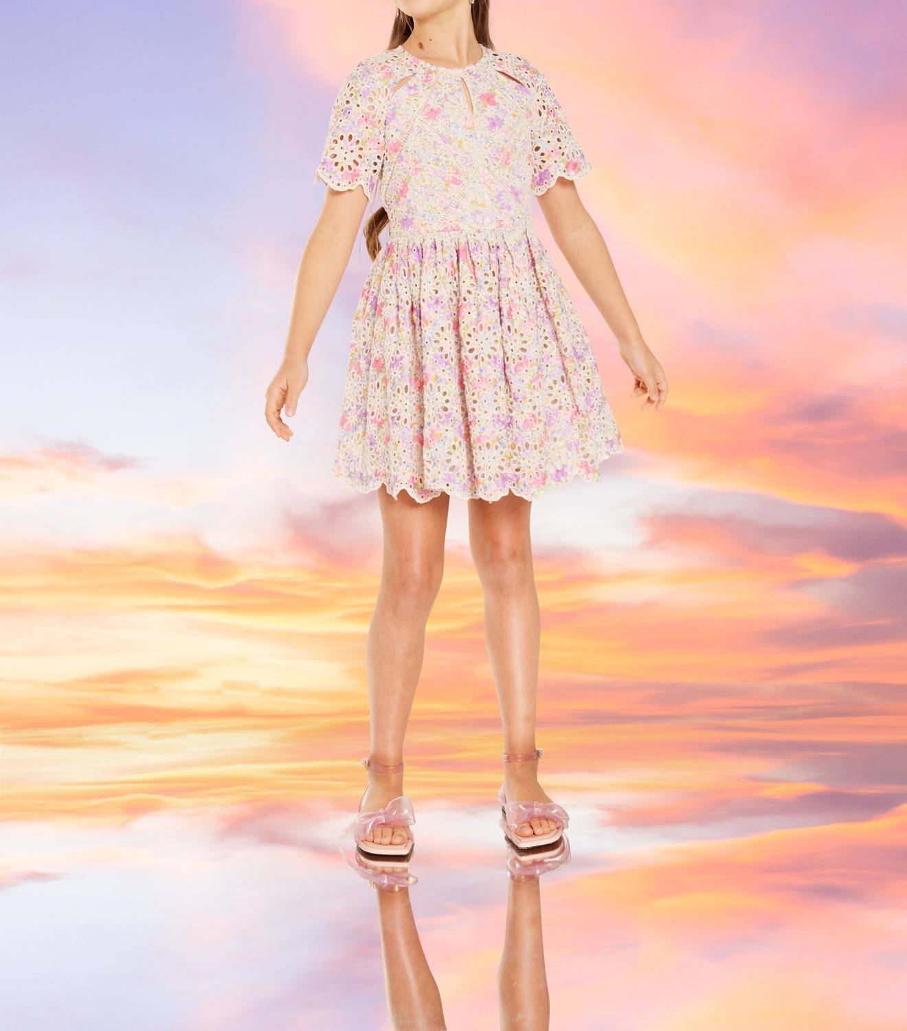 MARLO Girls Charlotte Embroidered Mini Dress in pink - kids' dress