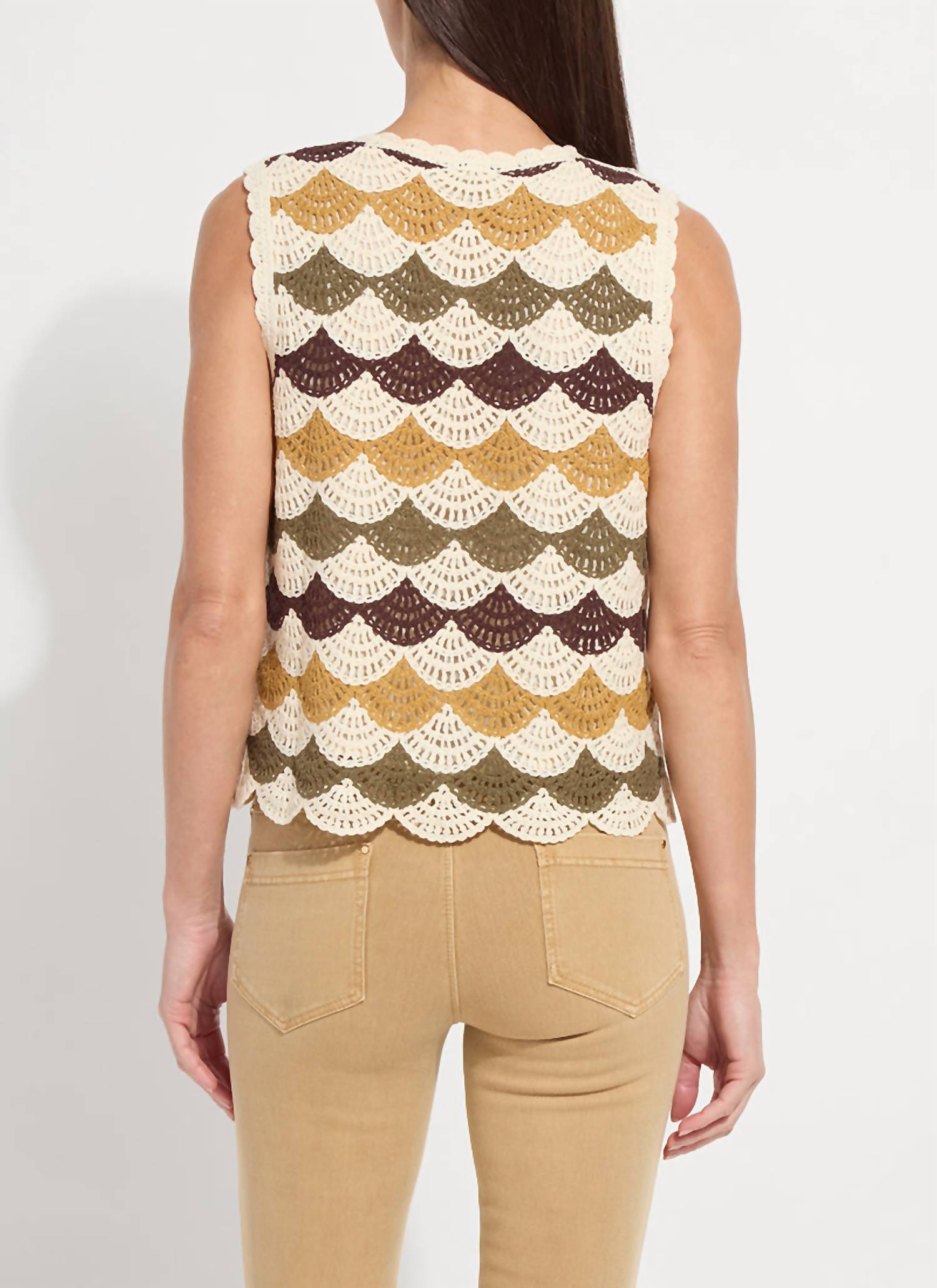 Lysse Faye Crochet Knit Shell Top in multi earth tones - women's tank top - alternate view