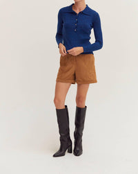 CRESCENT Ribbed Polo Sweater Top in blue - women's sweater - alternate view