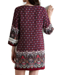Entro - Border Print Tassel Tie Mini Dress