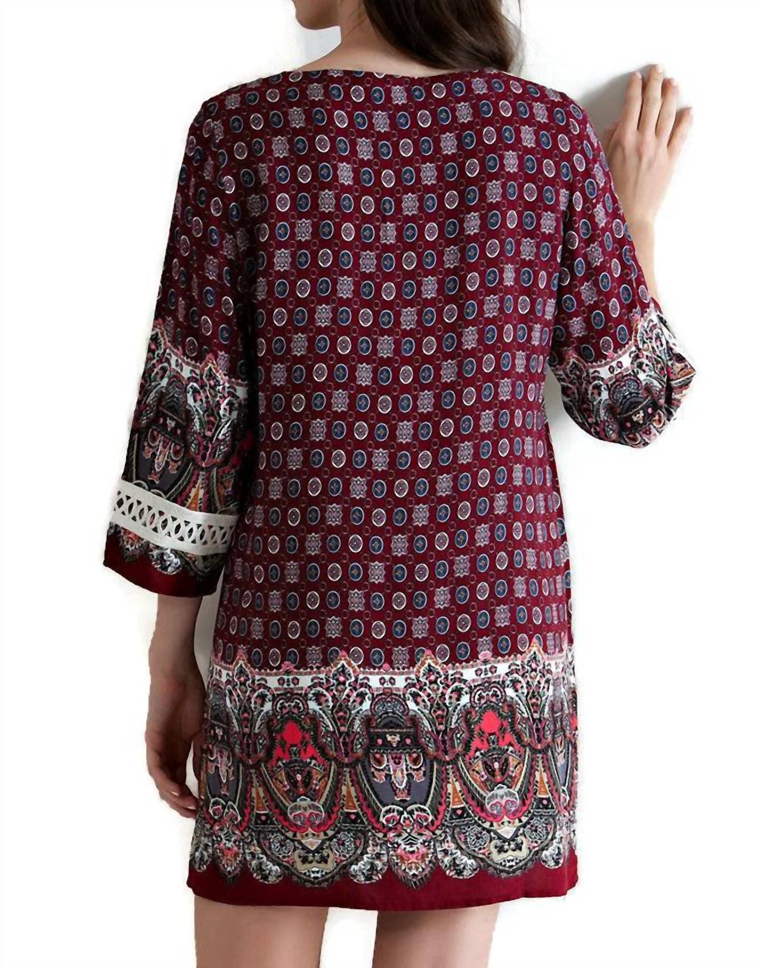 Entro - Border Print Tassel Tie Mini Dress