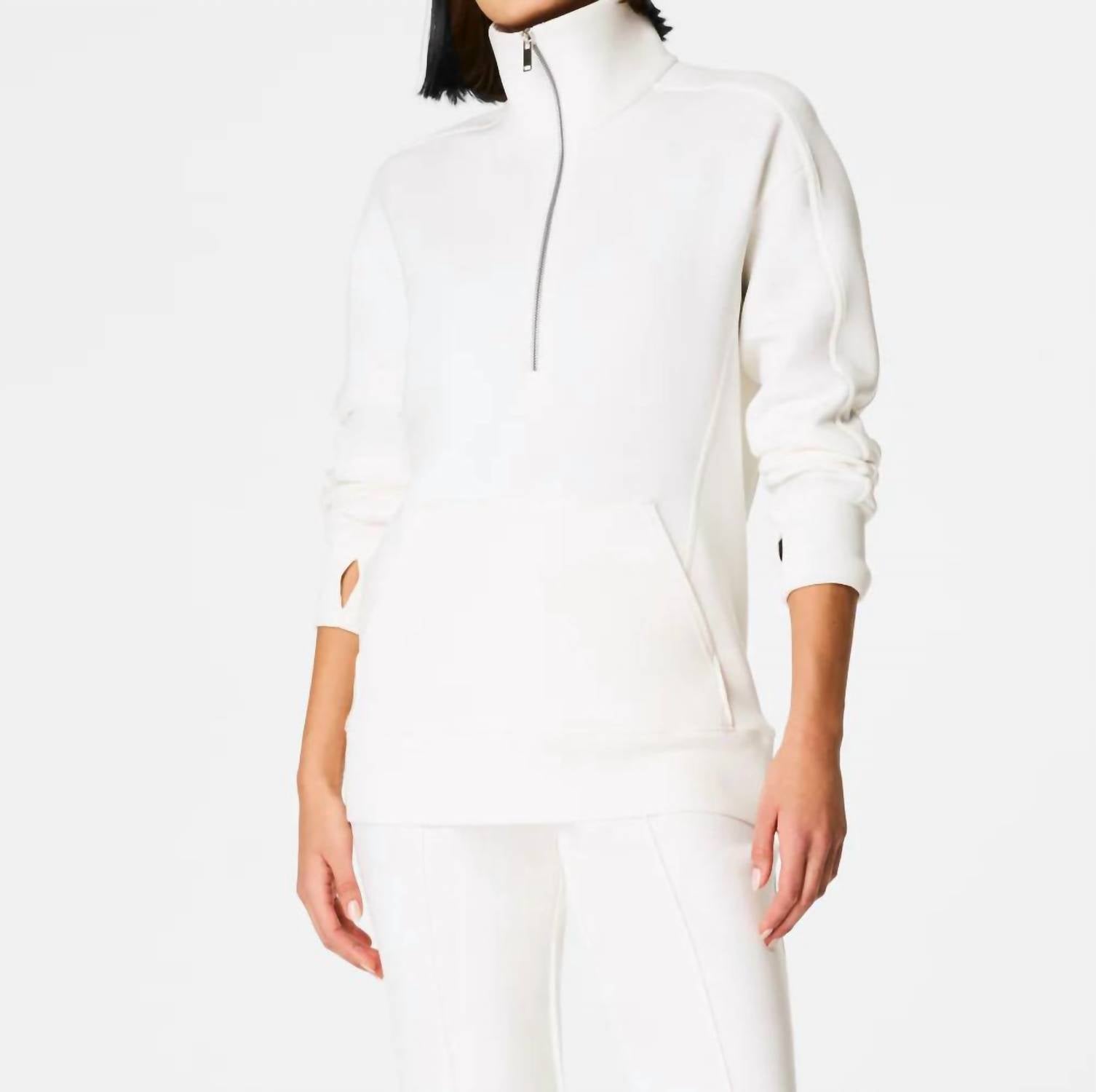 Spanx Airessentials Luxe Half Zip Tunic in powder - women's shirt