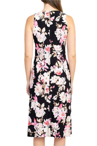 Nine West - Women's Crew Neck Sleeveless Floral Print Dress