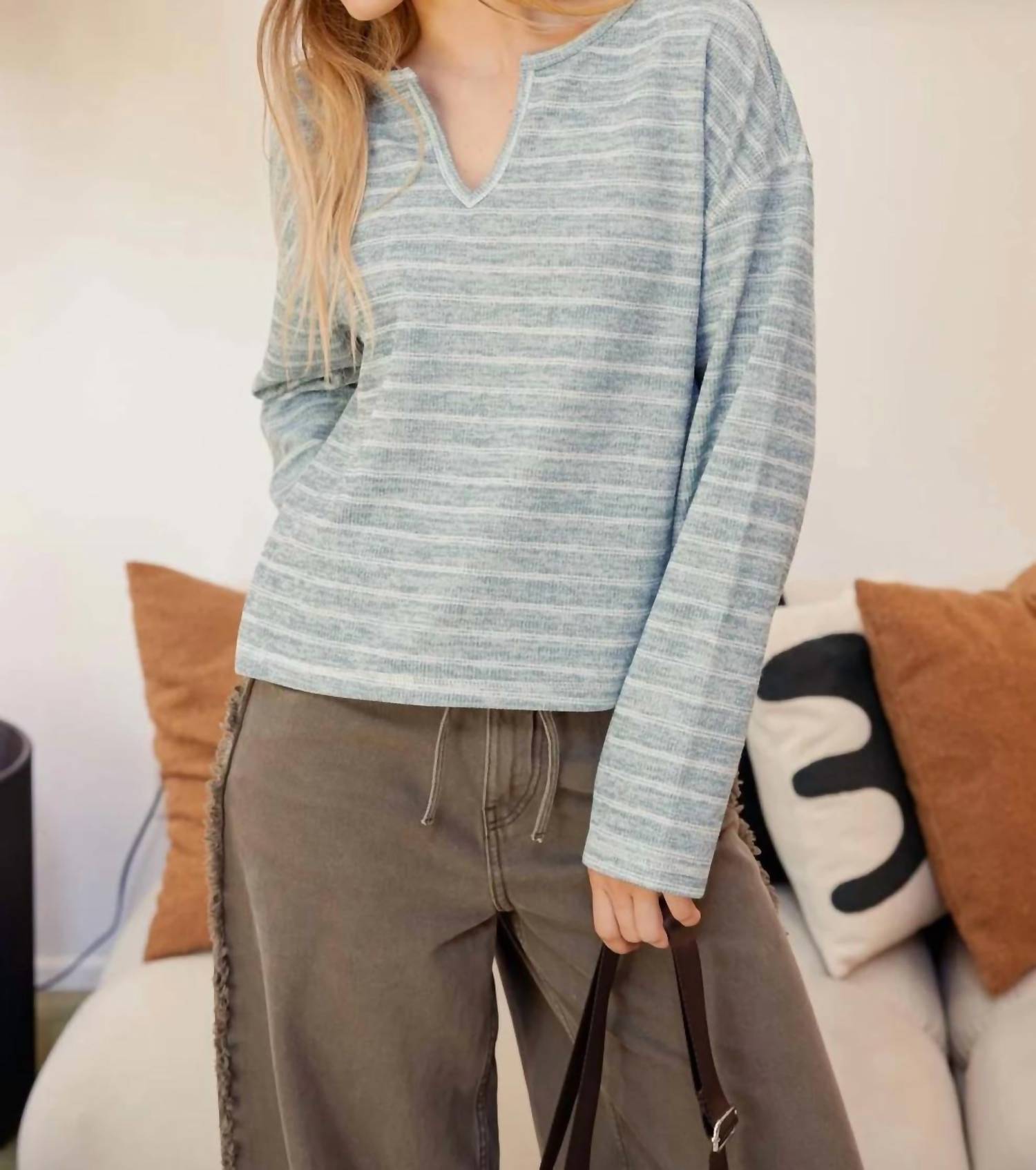 Blu Pepper - Striped Marled Knit Top