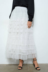 Ina Fashion - High-waisted Tiered Ruffled Tulle Maxi Skirt