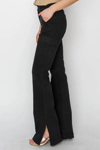 Risen - High Rise Color Cargo Slit Hem Bootcut Pant