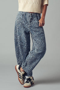 Urban Daizy - Leopard Print Relaxed Straight Denim Pants