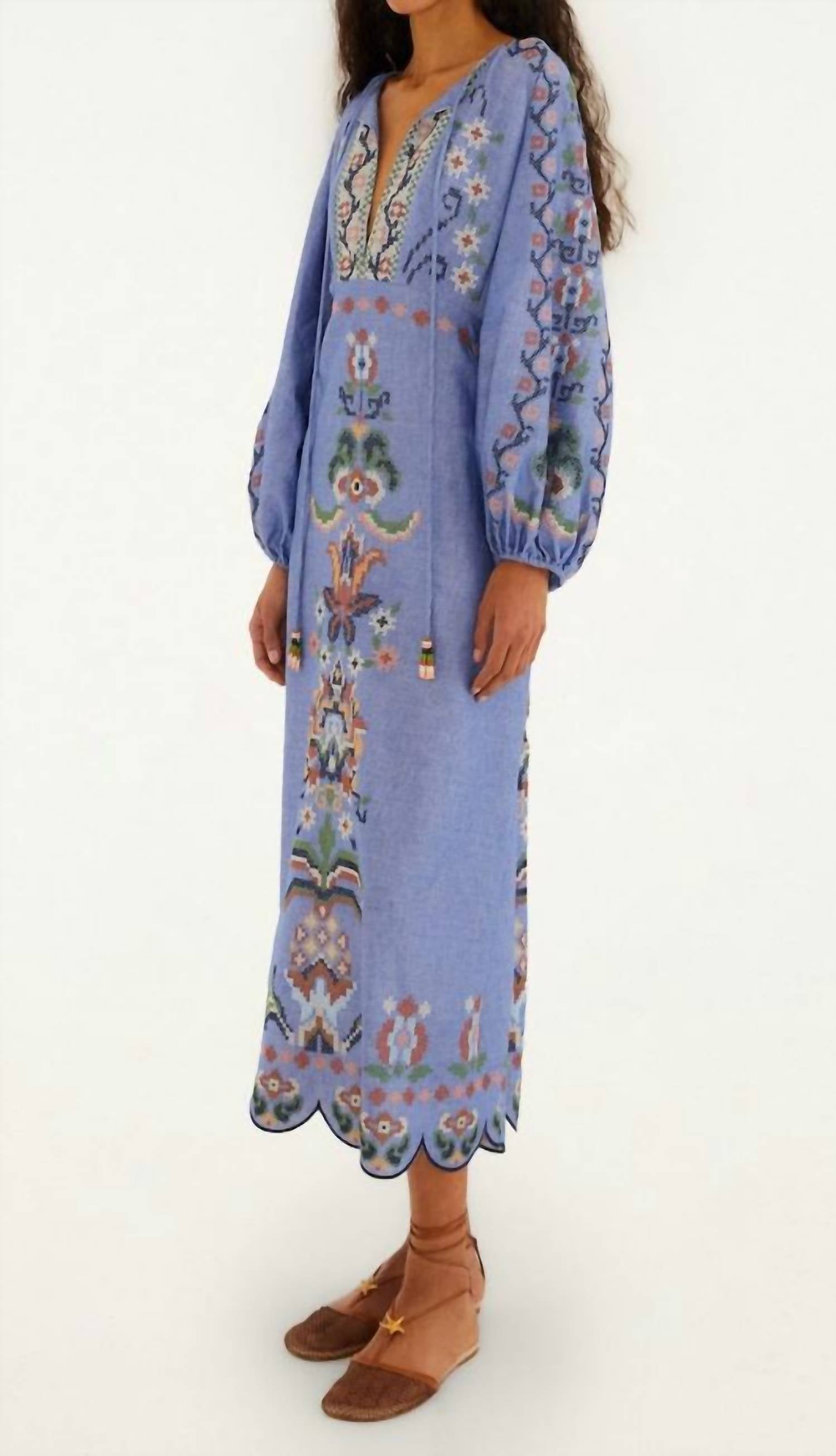 Farm Rio - Embroidery Long Sleeve Midi Dress