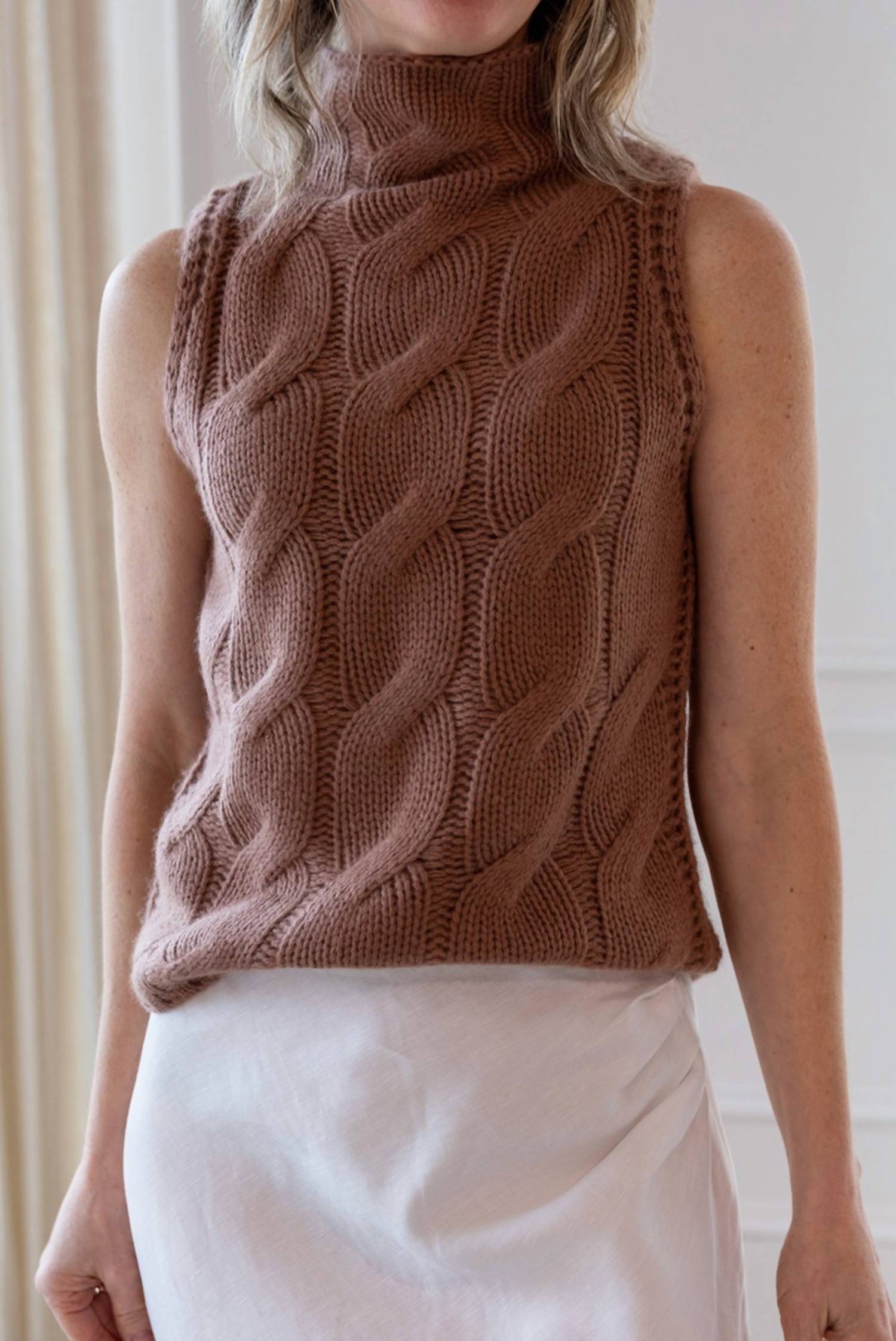 SABLYN Salvia Sleeveless Turtleneck Top in sand - women's sweater