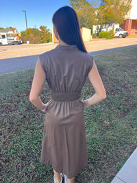 entro Mousse Faux Leather Dress in mocha - women's dress - detail view