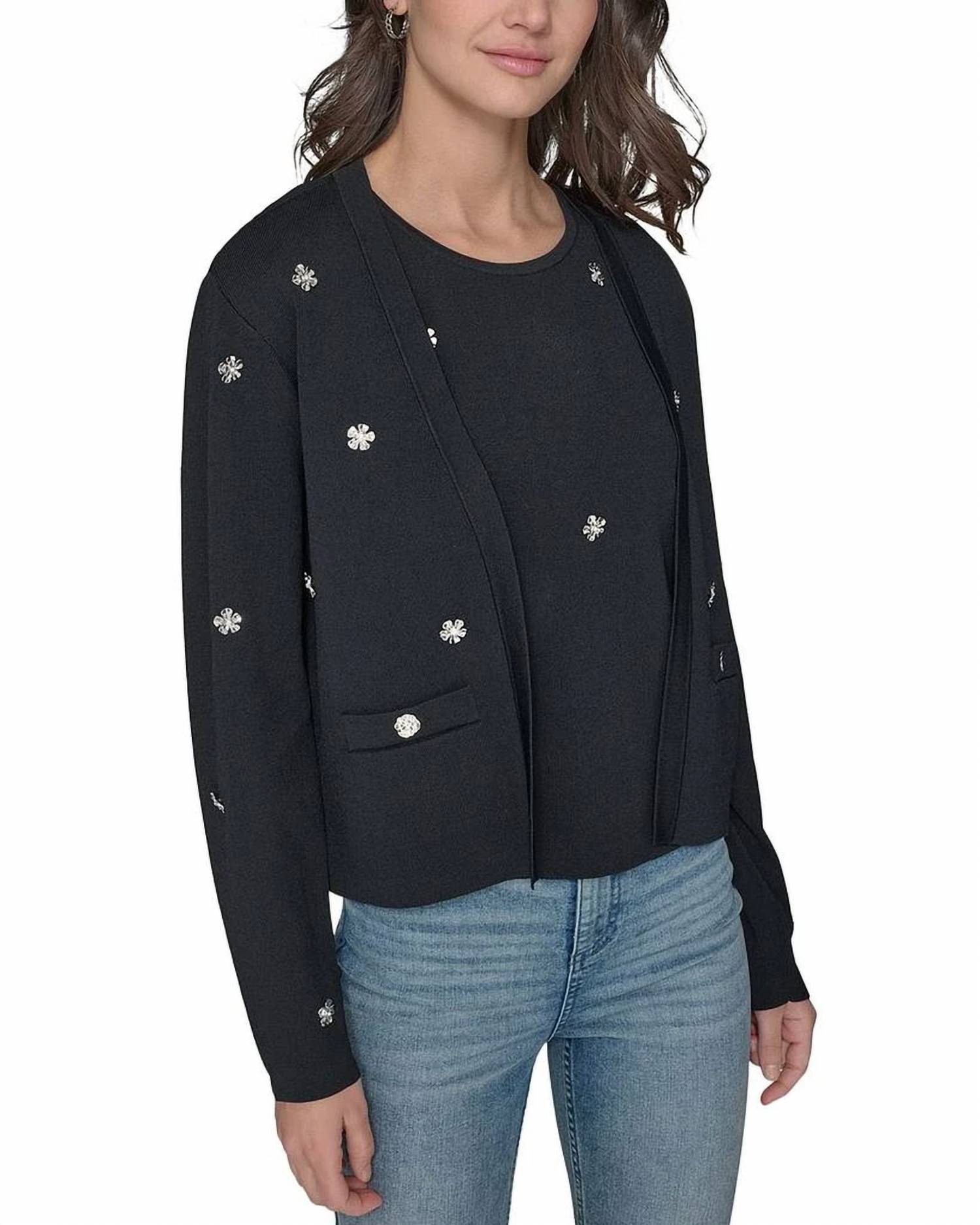 Karl Lagerfeld - Floral-rhinestone Cardigan