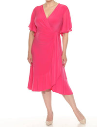 Joseph Ribkoff - V-neck Flutter Sleeve Faux Wrap Midi Dress