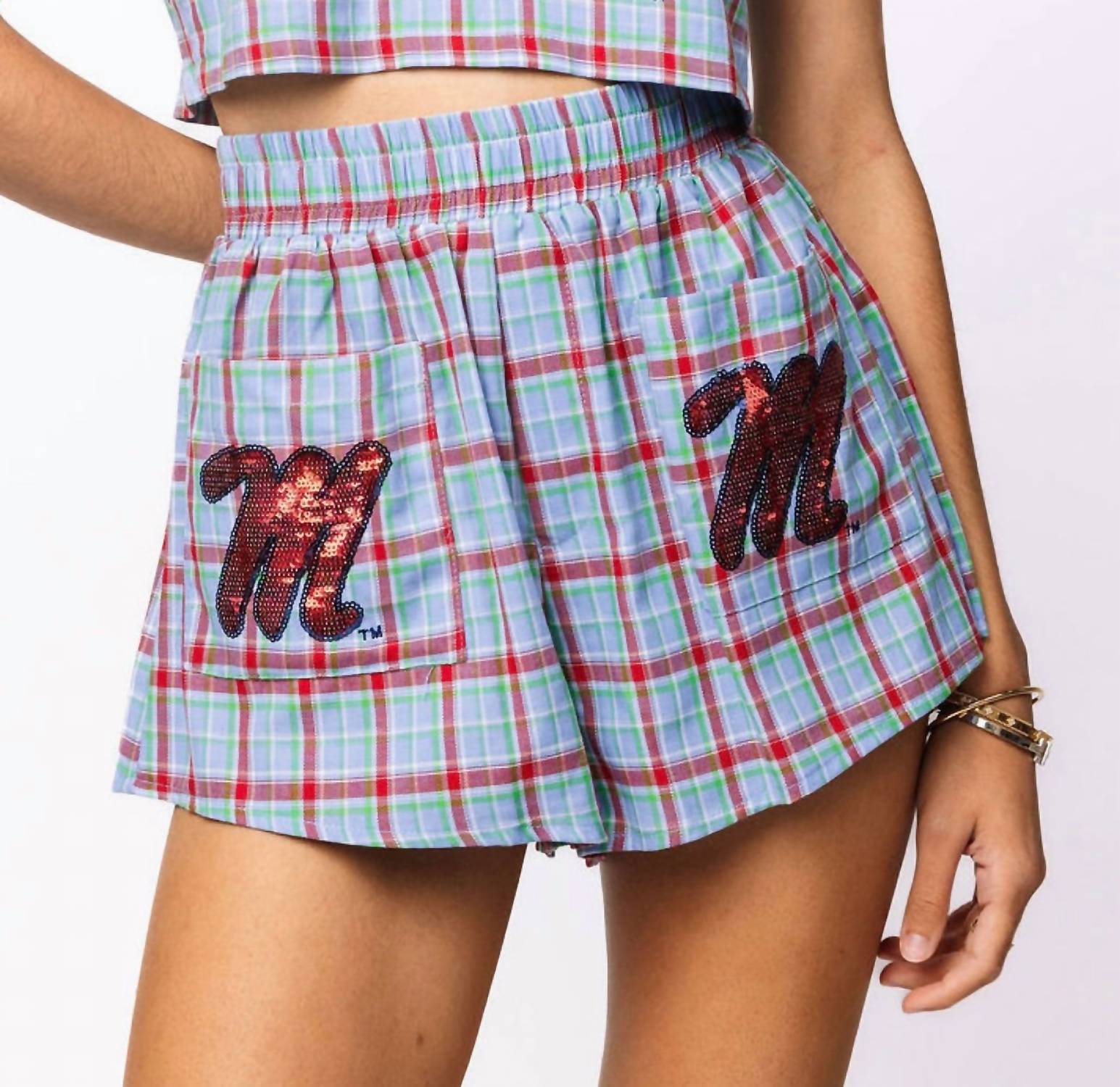 Queen Of Sparkles - Ole Miss Plaid Mascot Pocket Shorts