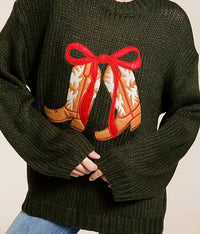 Baevely by Wellmade For The Love Of Boots Sweater in dark green - women's sweater - alternate view