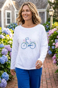 Escape - Terry With Bicycle Motif Sweatshirt - Plus